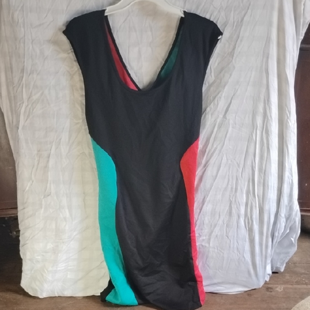 Cameo Black Dress with Red and Green Panels